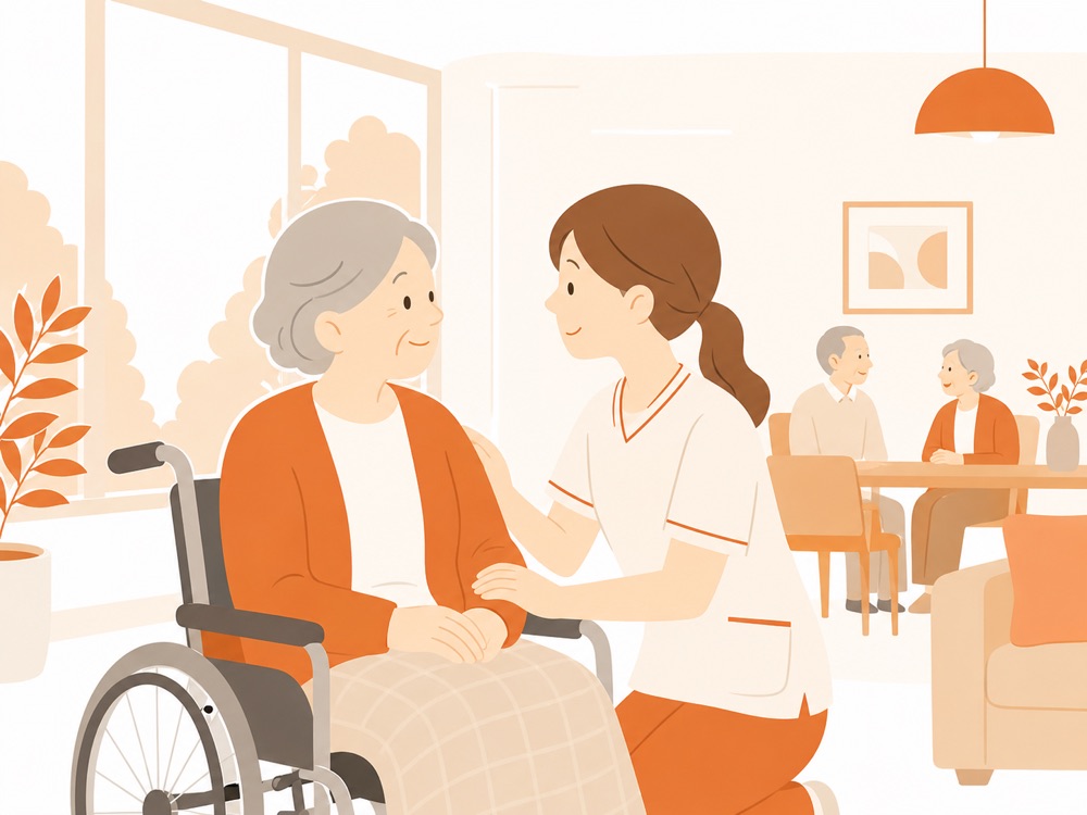 介護施設で業務改善を相談するスタッフのイラスト