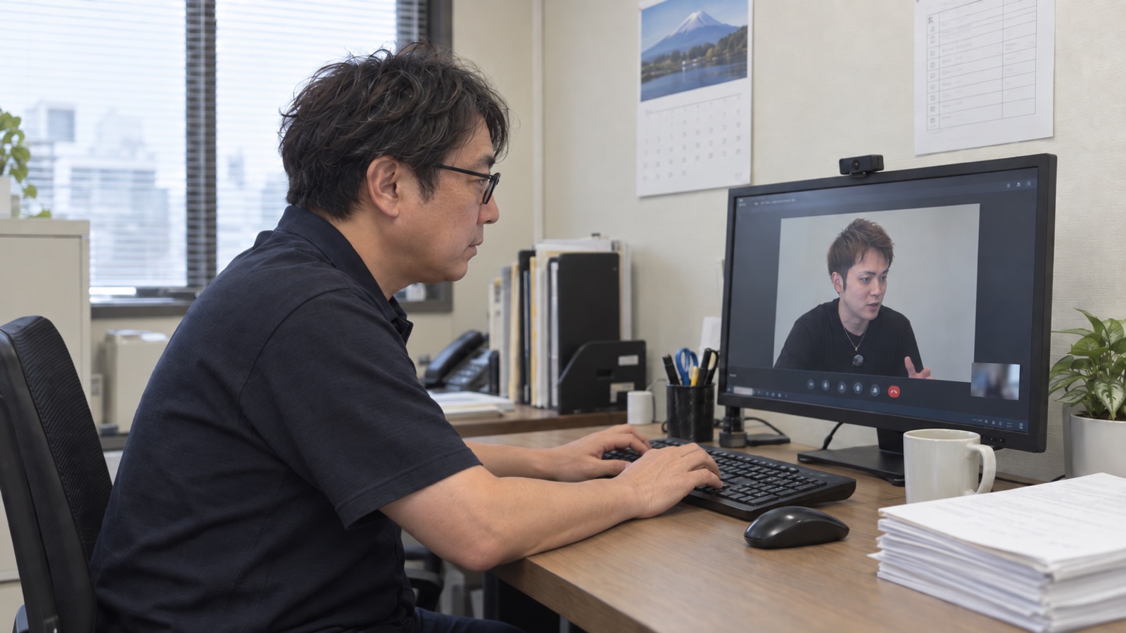 オンライン画面ごしに担当者と打ち合わせをしている様子