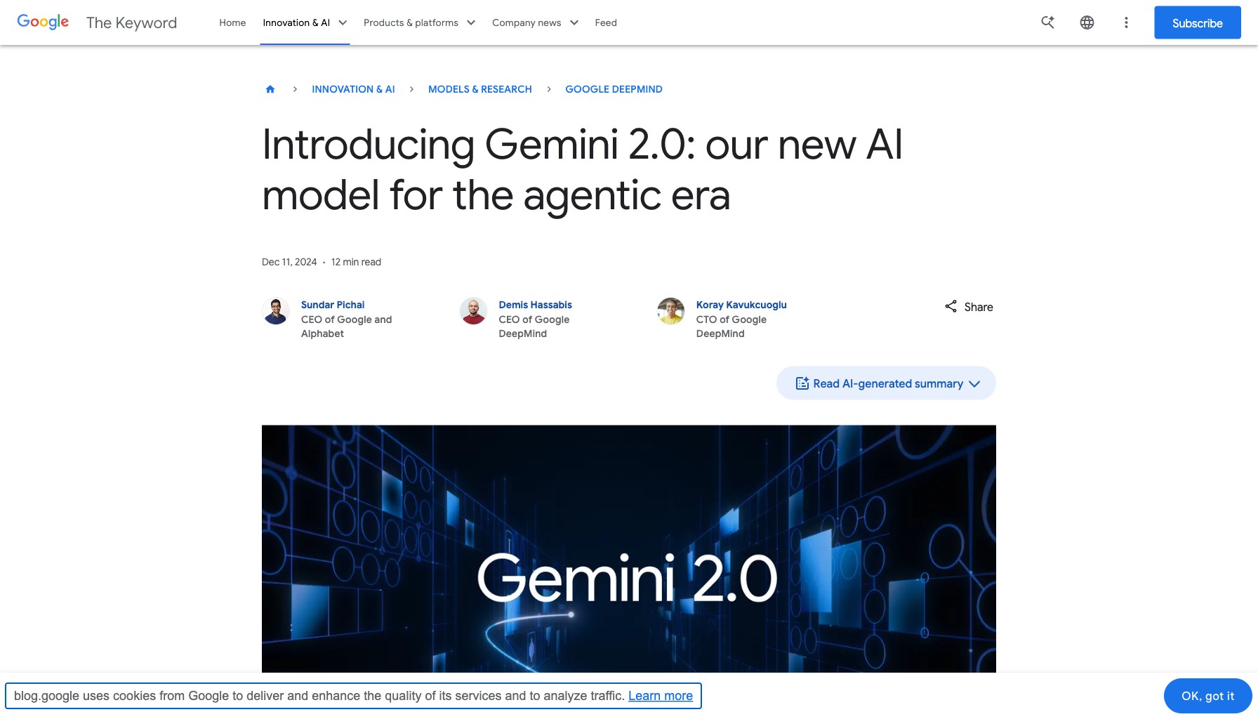 Google公式：Gemini 2.0発表ページ（2024年12月11日）